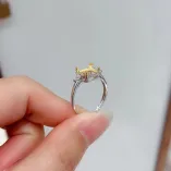 S925 18K Dual-Tone Gold Jewelry Set Adjustable Ring & Pendant for 8x8mm Square Gemstone/Jade