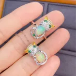 S925 18K Dual-Tone Gold Jewelry Set Cute Cat Design for 6x8mm Oval Gemstones