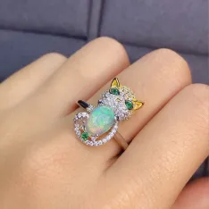 S925 18K Dual-Tone Gold Jewelry Set Cute Cat Design for 6x8mm Oval Gemstones