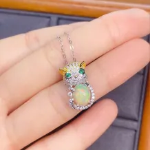 S925 18K Dual-Tone Gold Jewelry Set Cute Cat Design for 6x8mm Oval Gemstones