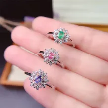 S925 18K Dual-Tone Gold Lace Ring Setting 3x4mm Oval Ruby/Sapphire/Emerald