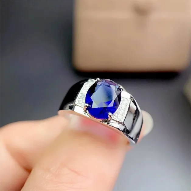 S925 18K Gold Plated Men's Ring Setting For 8x10mm Oval Ruby/Sapphire/Emerald