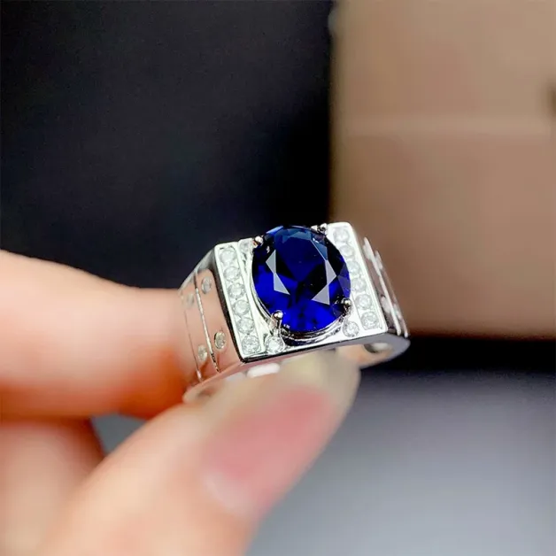 S925 18K Gold Plated Men's Ring Setting 8x10mm Oval Ruby/Sapphire/Emerald