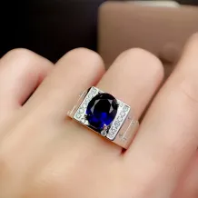 S925 18K Gold Plated Men's Ring Setting 8x10mm Oval Ruby/Sapphire/Emerald