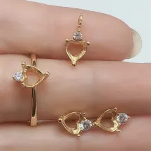 S925 Sterling Silver 18K Gold Plated Jewelry Set Ring/Pendant/Earrings for 6x6mm Heart-Shaped Gemstone