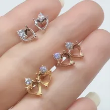 S925 Sterling Silver 18K Gold Plated Jewelry Set Ring/Pendant/Earrings for 6x6mm Heart-Shaped Gemstone