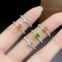 S925 18K Dual-Tone Gold Ring Setting 4x5mm Oval Ruby/Sapphire/Emerald/Tourmaline