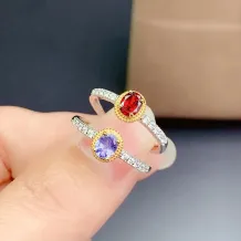 S925 18K Dual-Tone Gold Ring Setting 4x5mm Oval Ruby/Sapphire/Emerald/Tourmaline