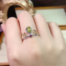 S925 Silver 18K Dual-Tone Crown Ring Mount 4x6mm Pear Gems Unique