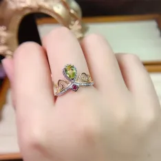 S925 Silver 18K Dual-Tone Crown Ring Mount 4x6mm Pear Gems Unique