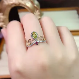 S925 Silver 18K Dual-Tone Crown Ring Mount 4x6mm Pear Gems Unique