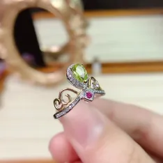 S925 Silver 18K Dual-Tone Crown Ring Mount 4x6mm Pear Gems Unique