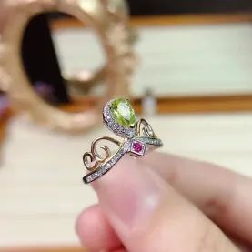 S925 Silver 18K Dual-Tone Crown Ring Mount 4x6mm Pear Gems Unique