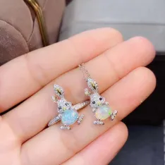 S925 Silver 18K Dual-Tone Ring/Pendant Set 5x7mm Oval Gemstones