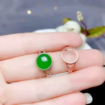 S925 Silver 18K Gold Bezel Ring Mount 10x10mm Round Jade