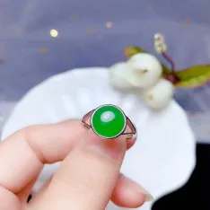 S925 Silver 18K Gold Bezel Ring Mount 10x10mm Round Jade