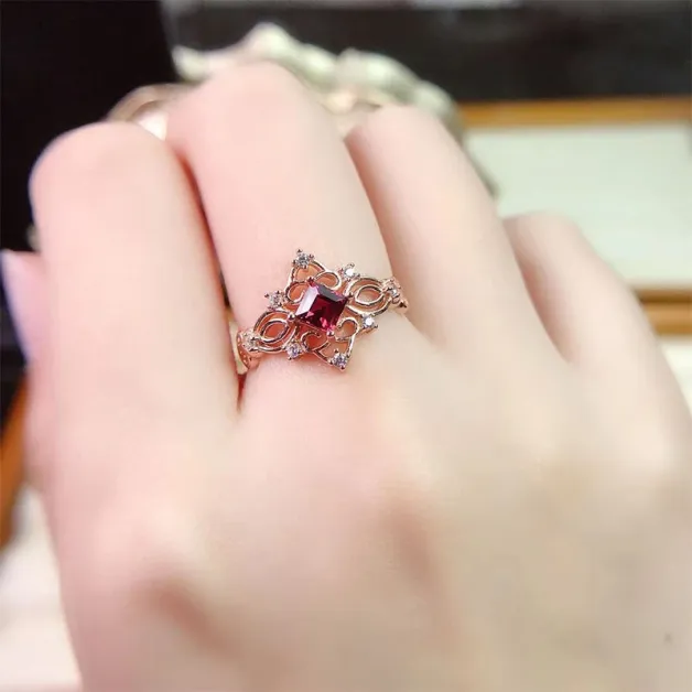 S925 Silver 18K Gold Lace Ring Mount 4x4mm Square Gemstones