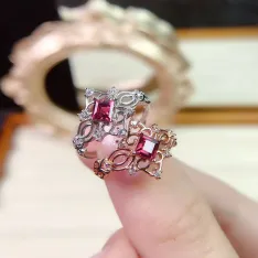 S925 Silver 18K Gold Lace Ring Mount 4x4mm Square Gemstones