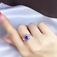 S925 Silver 18K Gold Luxury Ring Mount 4x5mm Red/Blue Gemstones