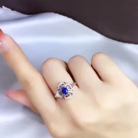 S925 Silver 18K Gold Luxury Ring Mount 4x5mm Red/Blue Gemstones