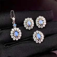 S925 Sterling Silver 18K Gold Plated Jewelry Set Ring/Pendant/Earrings for 4x6mm Oval Gemstones