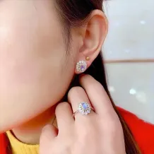 S925 Sterling Silver 18K Gold Plated Jewelry Set Ring/Pendant/Earrings for 4x6mm Oval Gemstones